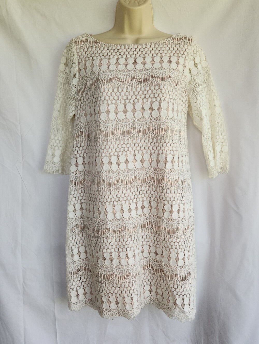 Jessica Howard White Cream Lace Midi Bridal Shower Boho Dress 12